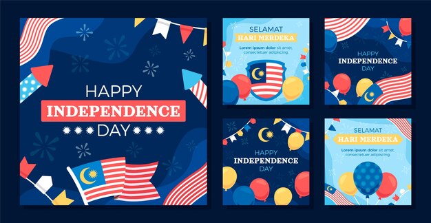 Flat instagram posts collection for malaysia independence day