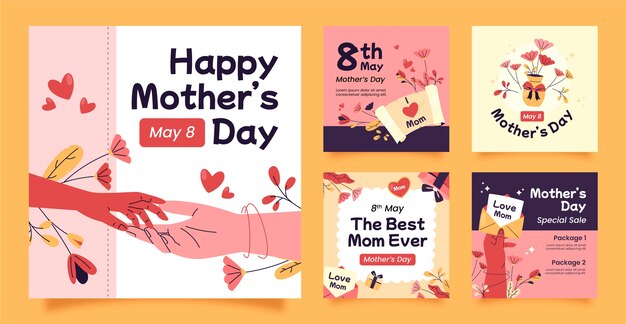 Flat instagram posts collection for mother's day celebration