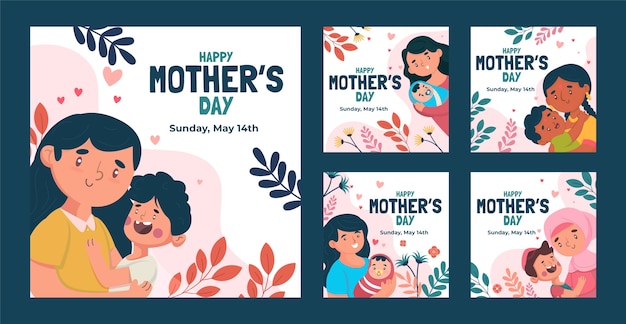 Flat instagram posts collection for mother's day celebration