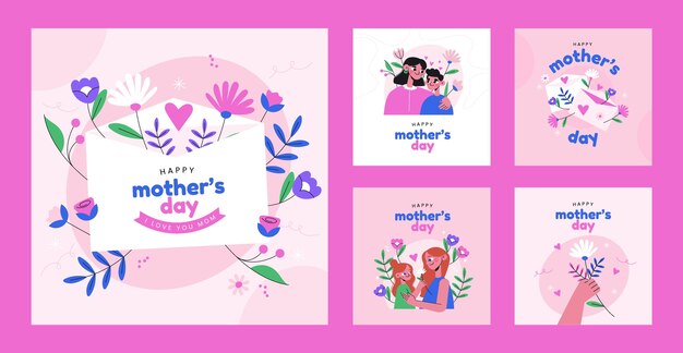 Flat instagram posts collection for mother's day celebration