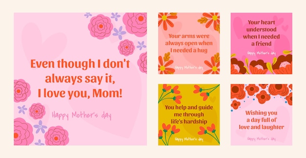 Flat instagram posts collection for mothers day celebration