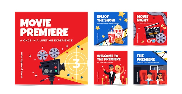 Free vector flat instagram posts collection for movie premiere event