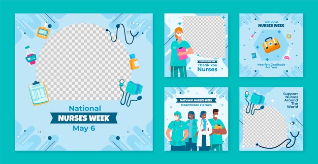 Flat instagram posts collection for national nurses week celebration