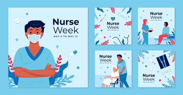 Flat instagram posts collection for national nurses week celebration