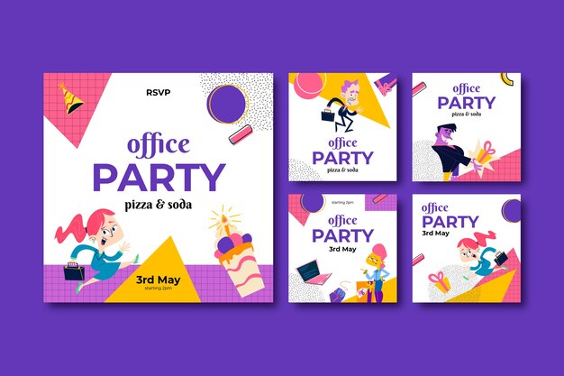 Flat instagram posts collection for office party celebration