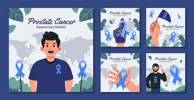 Flat instagram posts collection for prostate cancer awareness month
