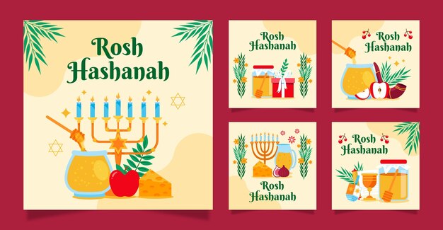 Flat instagram posts collection for rosh hashanah jewish new year celebration