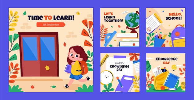 Flat instagram posts collection for russian knowledge day celebration