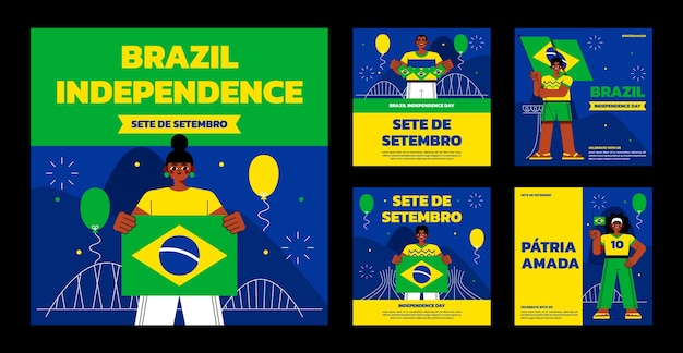 Flat instagram posts collection for sete de setembro celebration