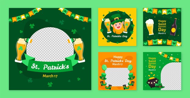 Flat instagram posts collection for st patrick's day celebration