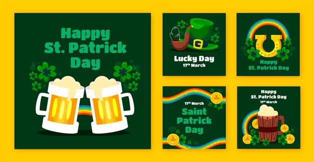 Flat instagram posts collection for st patrick's day celebration