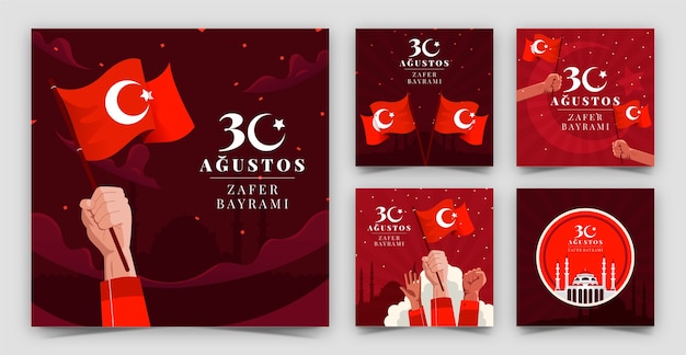 Free vector flat instagram posts collection for turkish armed forces day celebration