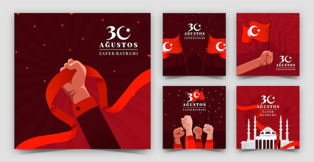 Flat instagram posts collection for turkish armed forces day celebration