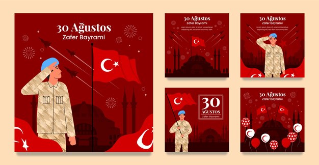 터키 국군의 날 축하를 위한 플랫 인스타그램 게시물 모음