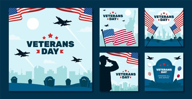 Flat instagram posts collection for us veterans day holiday