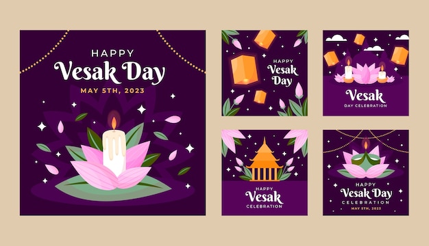 Flat instagram posts collection for vesak festival celebration