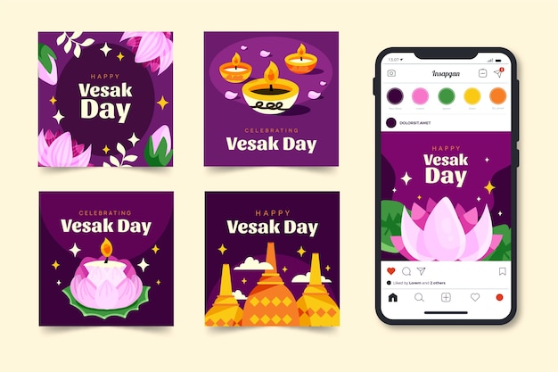 flat instagram posts collection for vesak festival celebration