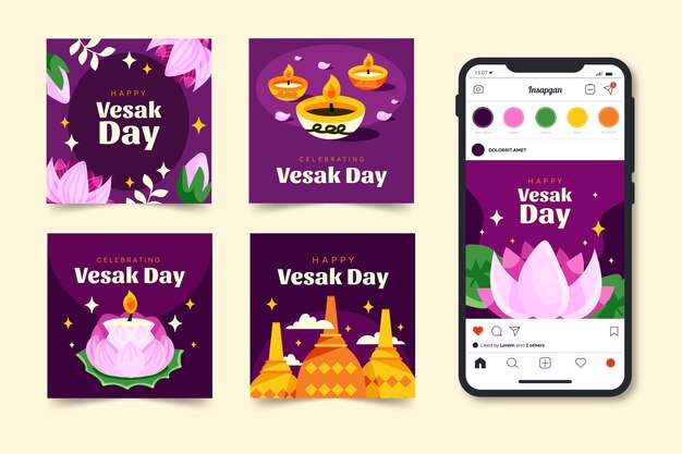 Flat instagram posts collection for vesak festival celebration