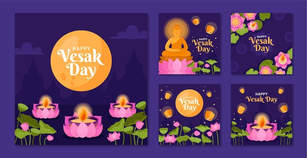 Collezione di post instagram piatti per la celebrazione del festival vesak