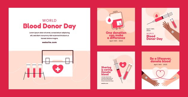 Flat instagram posts collection for world blood donor day awareness