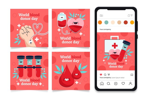 Плоская коллекция постов в instagram ко всемирному дню донора крови