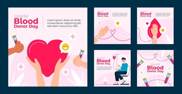 flat instagram posts collection for world blood donor day