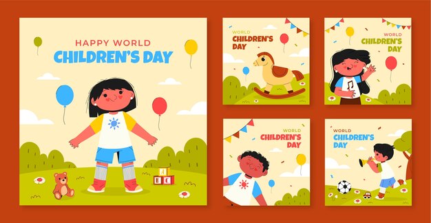 Flat instagram posts collection for world children's day celebration