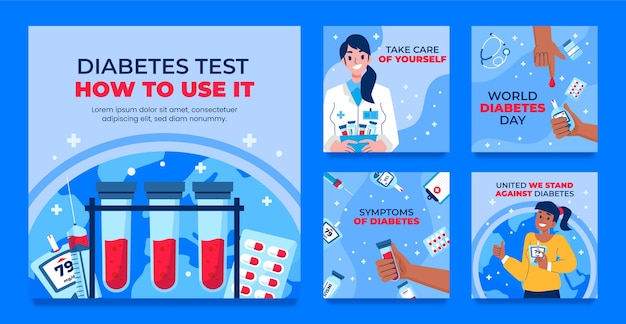 Flat instagram posts collection for world diabetes day awareness