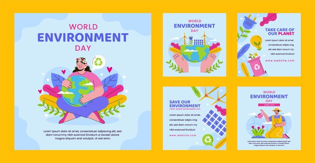 Flat instagram posts collection for world environment day celebration