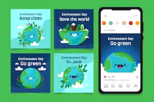 Free vector flat instagram posts collection for world environment day celebration