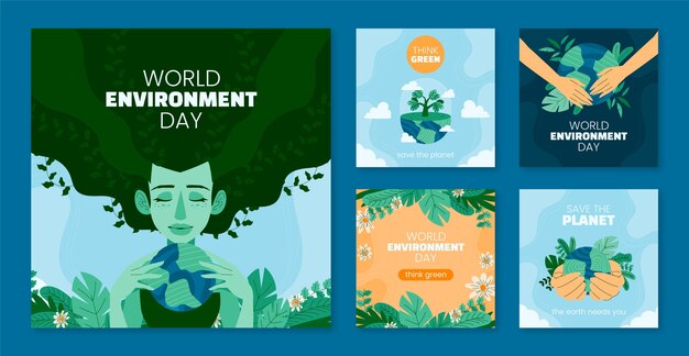 Flat instagram posts collection for world environment day celebration