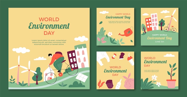 Flat instagram posts collection for world environment day celebration