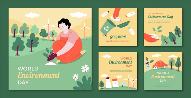 Flat instagram posts collection for world environment day celebration