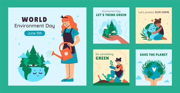 Flat instagram posts collection for world environment day celebration