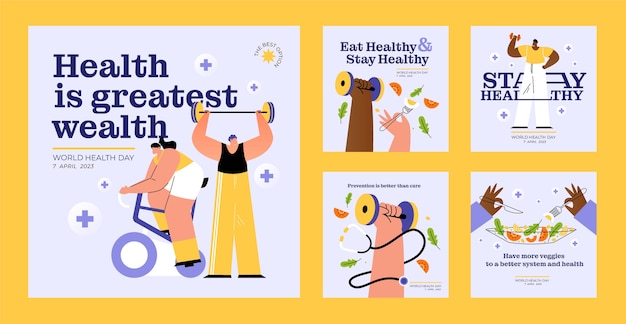 Free vector flat instagram posts collection for world health day celebration
