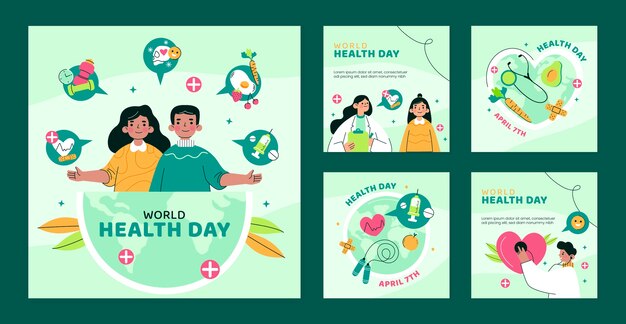 세계 보건의 날 축하를 위한 플랫 인스타그램 게시물 모음