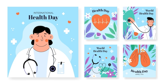 Flat instagram posts collection for world health day celebration