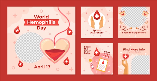 Free vector flat instagram posts collection for world hemophilia day