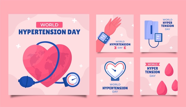 Flat instagram posts collection for world hypertension day awareness
