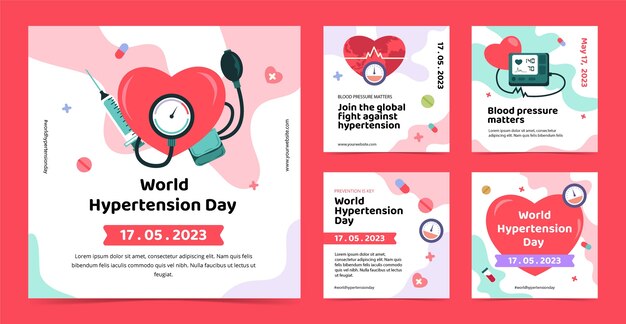 Flat instagram posts collection for world hypertension day awareness