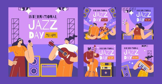 Флат инстаграм-коллекция постов для Всемирного дня джаза