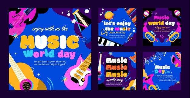flat instagram posts collection for world music day celebration