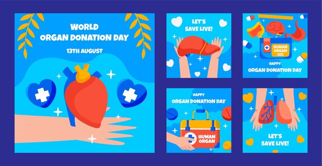 Flat instagram posts collection for world organ donation day