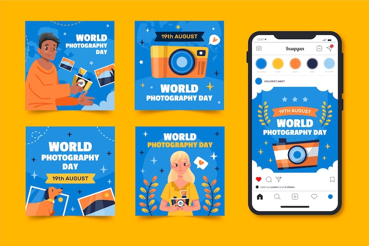 Free Vector flat instagram posts collection for world photography day celebration