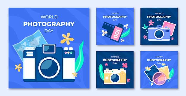 Flat instagram posts collection for world photography day