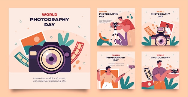 Flat instagram posts collection for world photography day
