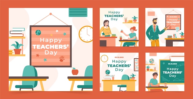 Flat instagram posts collection for world teacher's day celebration