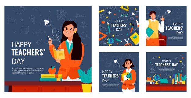 Flat instagram posts collection for world teachers' day celebration