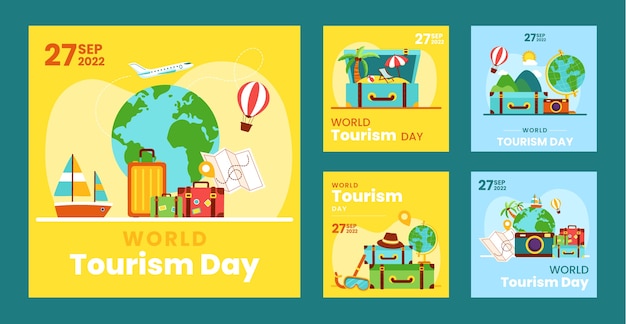 Flat instagram posts collection for world tourism day celebration