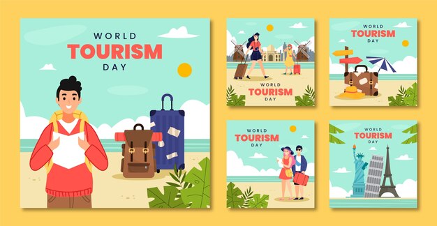 Flat instagram posts collection for world tourism day celebration